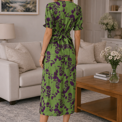 Vestido Midi Floral Verde Aurora