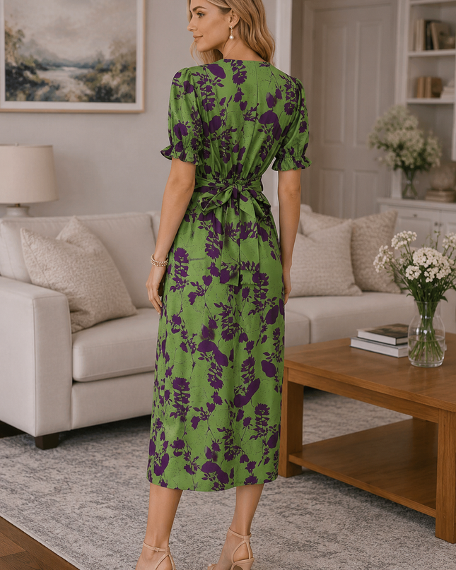 Vestido Midi Floral Verde Aurora