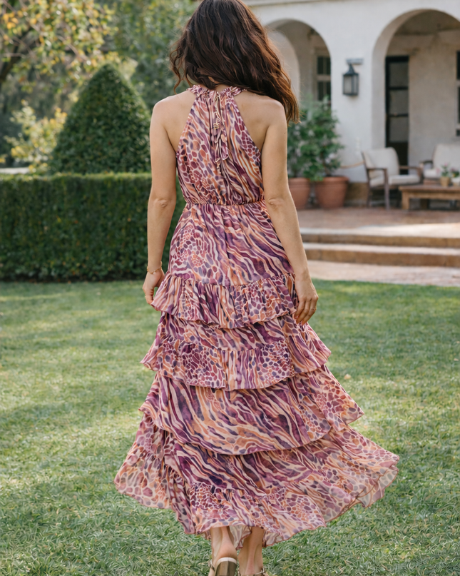 Vestido Midi Halter Volantes