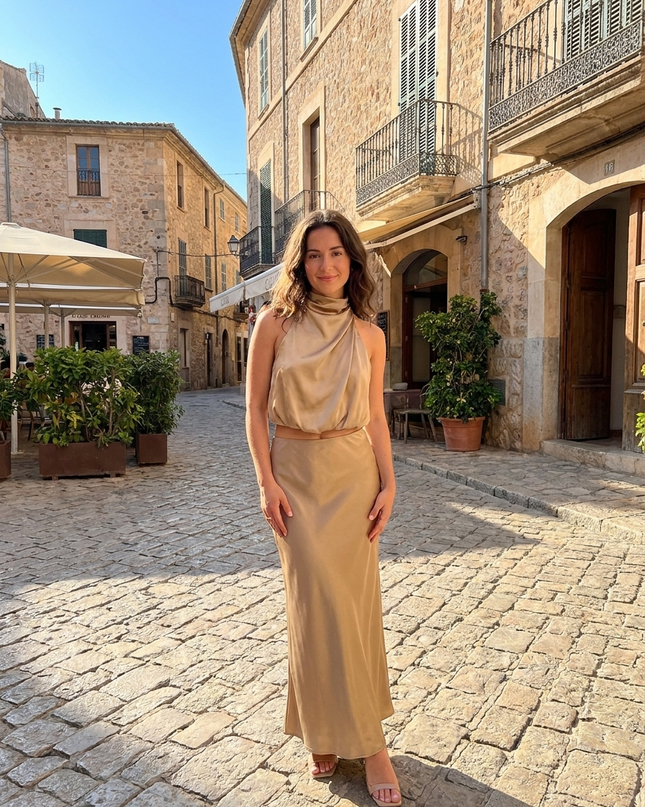 Vestido Midi Satin Halter