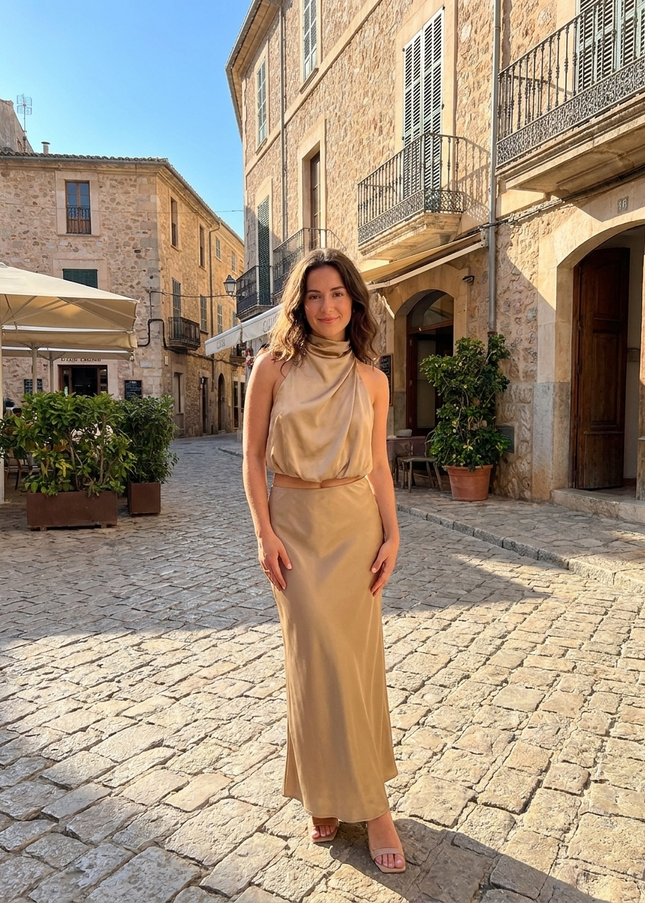 Vestido Midi Satin Halter