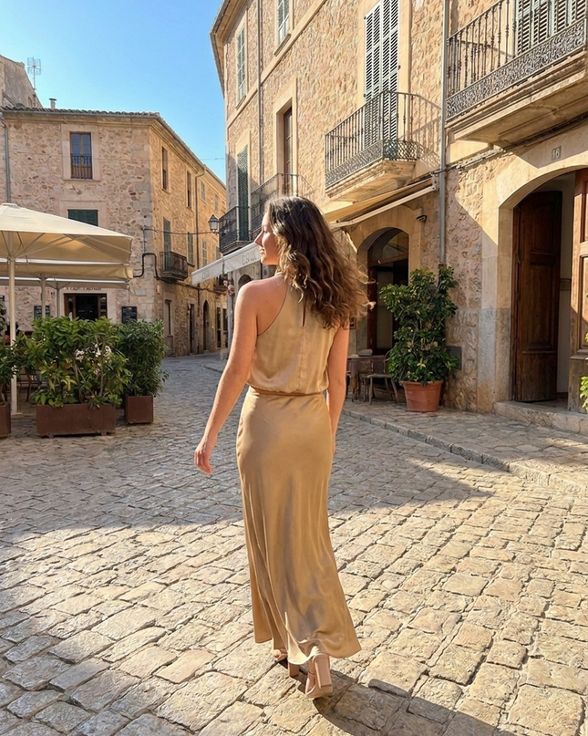 Vestido Midi Satin Halter